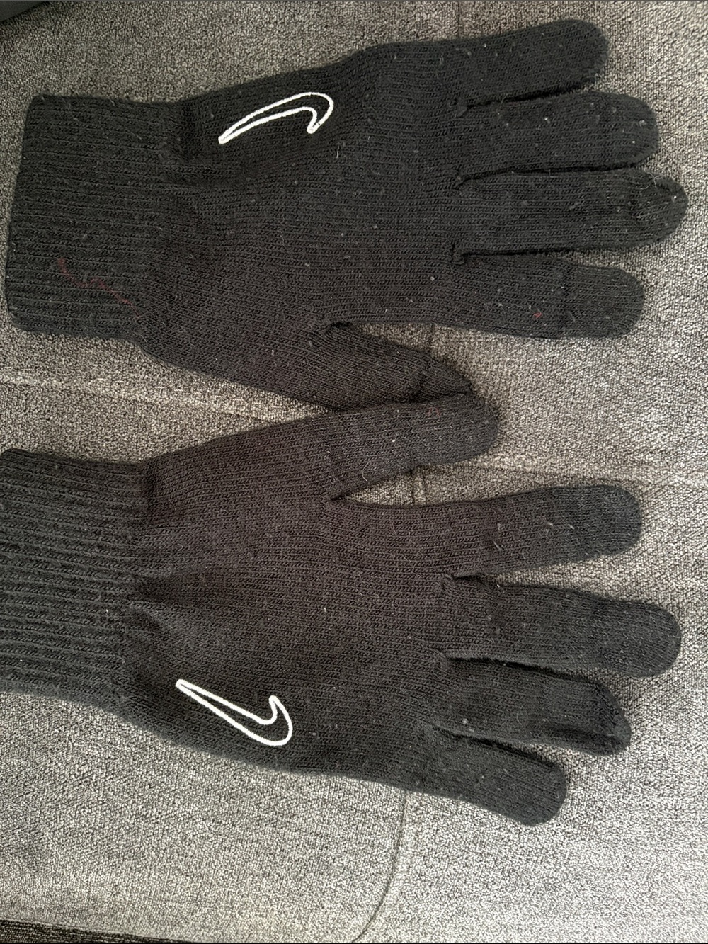 Nike Black Knit Gloves with White Swoosh Accent